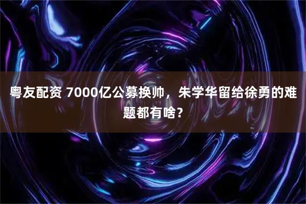 粤友配资 7000亿公募换帅,朱学华留给徐勇的难题都有啥?